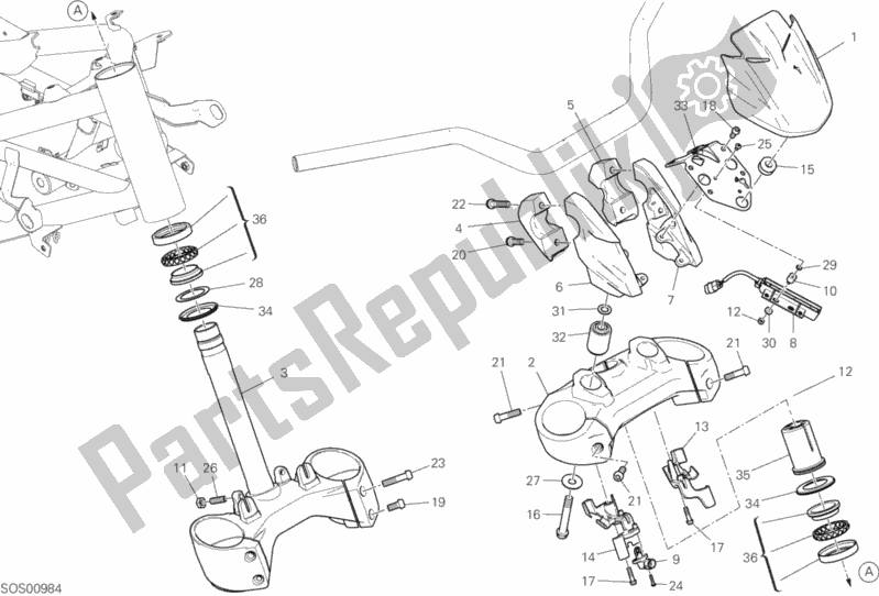 All parts for the Steering Assembly of the Ducati Diavel 1260 Thailand 2019